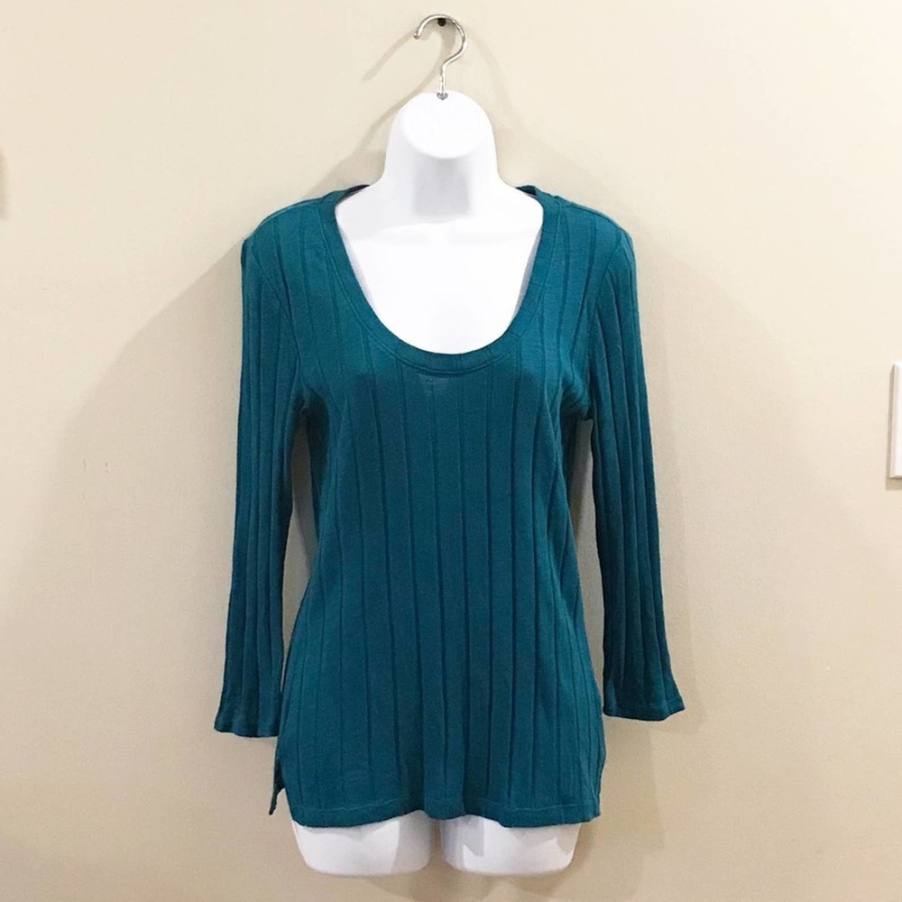 Sanctuary Ribbed Long Sleeve Teal Sweater Top Size Medium
